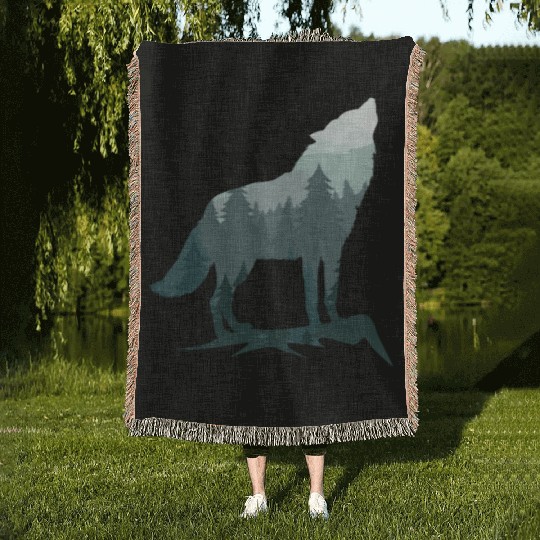 Lone Wolf Survives The Mountain Silhouette Art Woven Blankets