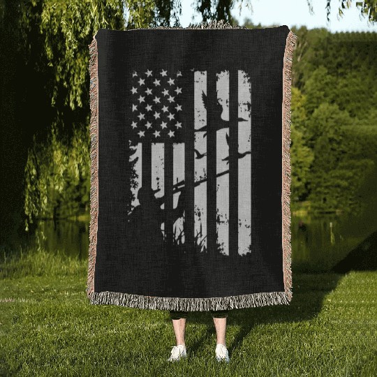 USA Duck Hunting American Hunters Hunt Gifts Woven Blankets
