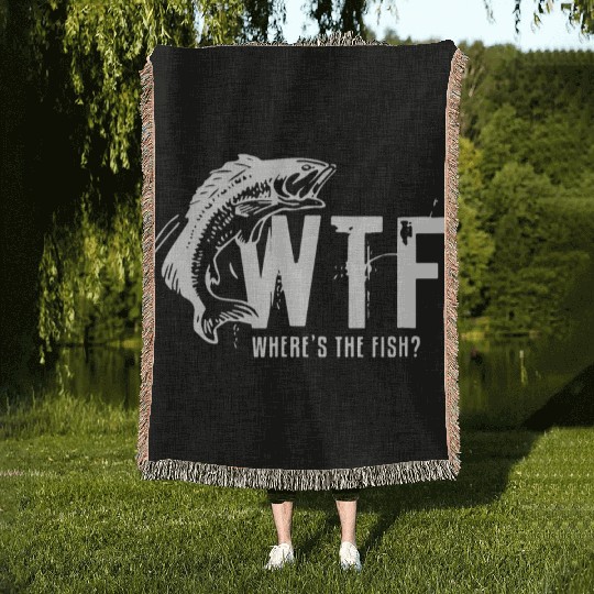 wtf where is the fish fishing tattoo Woven Blankets