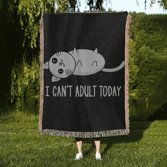 I can´t adult today lazy sweet cat kitten gift Woven Blankets