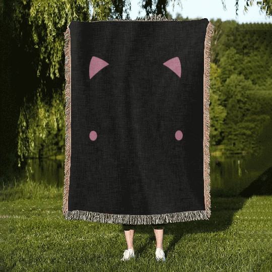 Cute Kawaii Cat Face Japanese Anime Woven Blankets