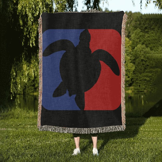 red blue square button sea turtle silhouette outli Woven Blankets