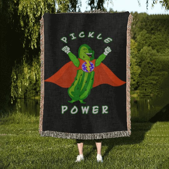 Pickleball Pickle Power Superhero Woven Blankets