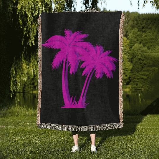 Vaporwave Palm Tree Aesthetic Palm Glitch effect Woven Blankets