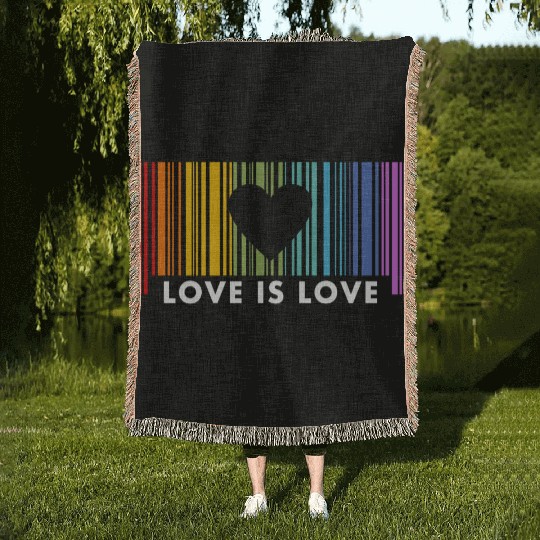 Love Is Love Barcod Rainbow Woven Blankets