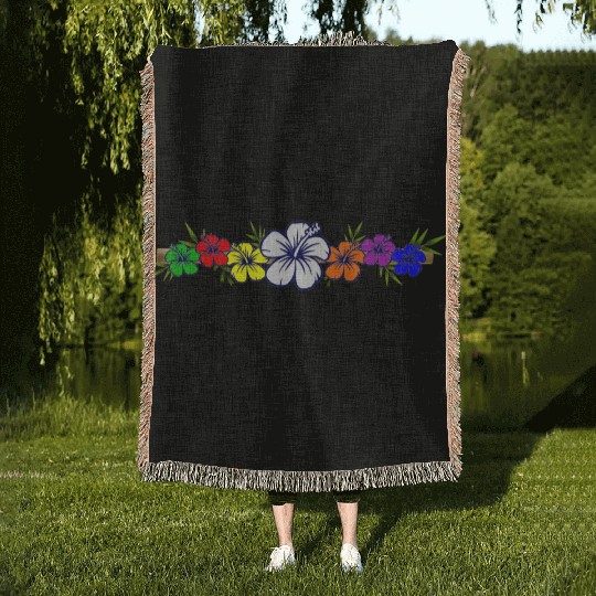 Colorful Hibiscus Flowers and Bamboo Shoot Woven Blankets