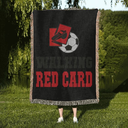 Walking red card referee soccer design Woven Blankets
