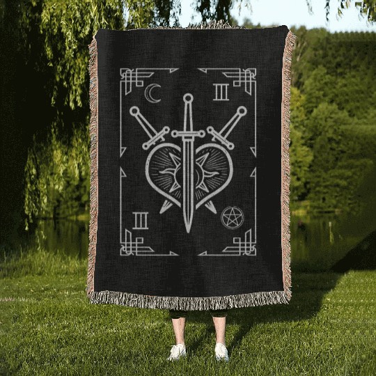 Three Of Sword Heart Tarot Card Occult Fortune Woven Blankets