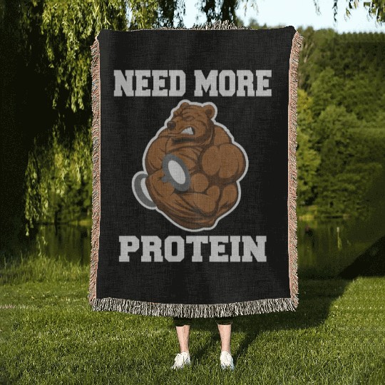 Fitness Gym Bear - Protein Grizzly Bear Woven Blankets