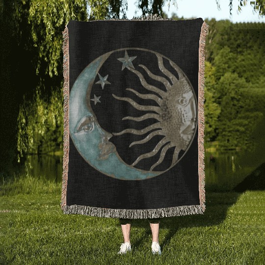 Moon and sun Woven Blankets