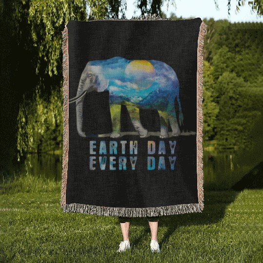 Elephant Earth Day Every Day Woven Blankets Earth Day