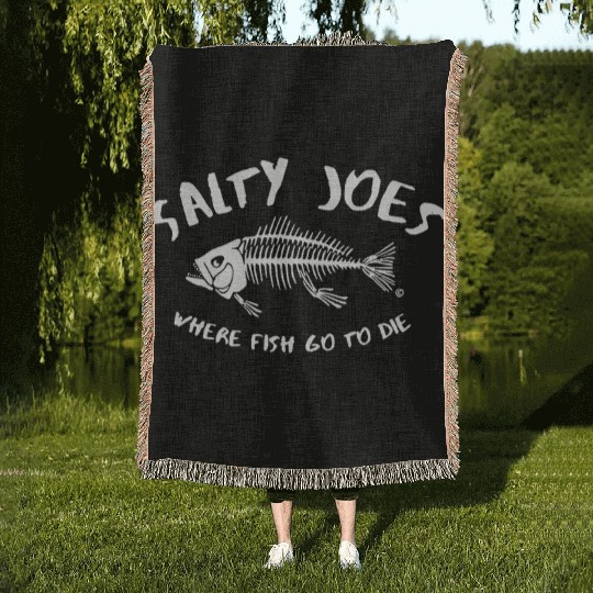 salty joes where fish go to die logo bog and tall Woven Blankets