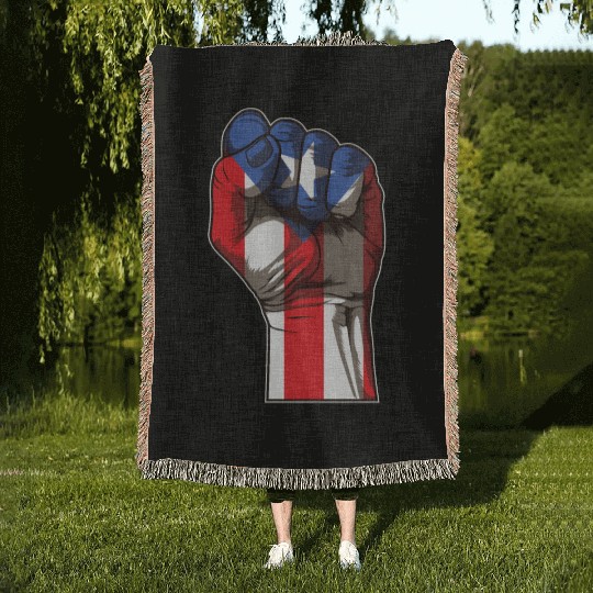 Puerto Rico Fist | Proud Boricua Flag Woven Blankets