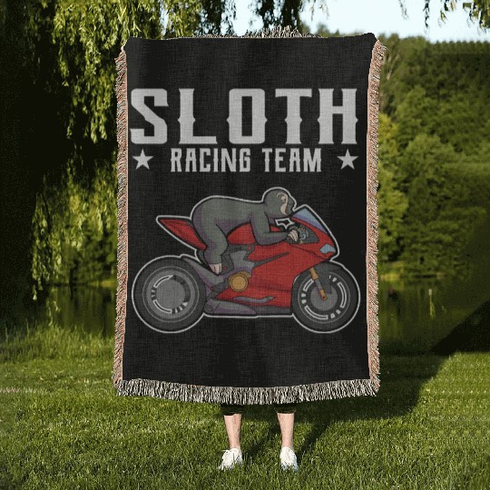 Sloth Racing Team Biker Motorcycle Gift Woven Blankets