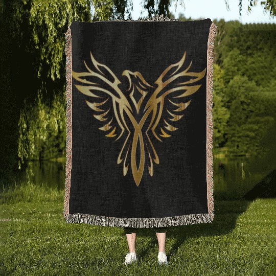 Golden Phoenix Bird Woven Blankets