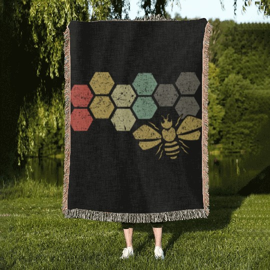 Retro Bee Honeycomb Vintage Beekeeper Gift Woven Blankets