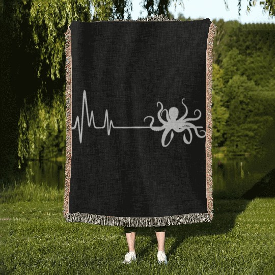My Heart Beats For Octopus Heartbeat Woven Blankets