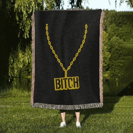 bitch necklace jewelry gold choker fashion beast s Woven Blankets