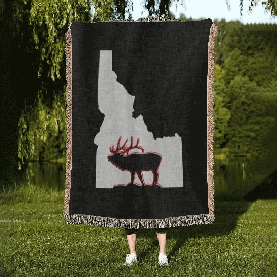 Idaho state with outline of Elk inside combi Woven Blankets