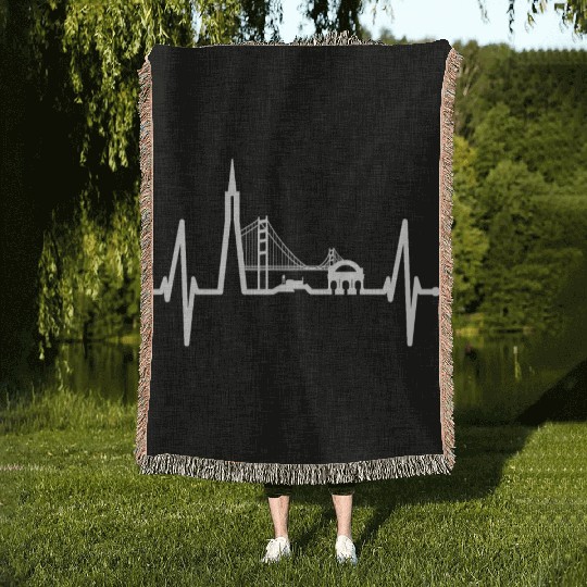 San Francisco Heartbeat Skyline California Lover Woven Blankets