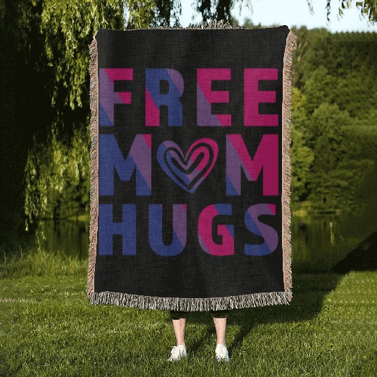 Free Mom Hugs Bisexual Woven Blankets