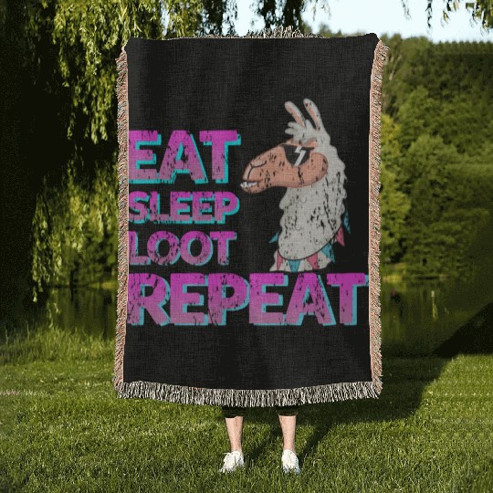 cool Llama eat sleep loot Woven Blankets