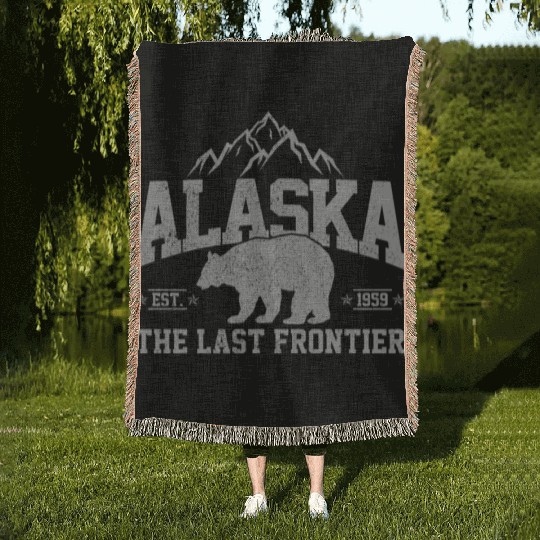 Alaska - The Last Frontier Grizzly Bear Souvenir Woven Blankets