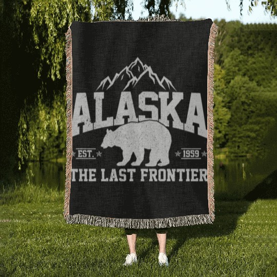 Alaska - The Last Frontier Grizzly Bear Souvenir Woven Blankets