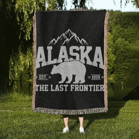Alaska - The Last Frontier Grizzly Bear Souvenir Woven Blankets