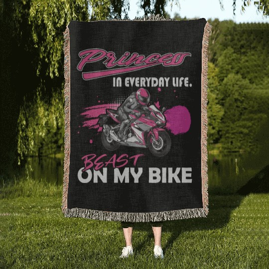 Biker Princess Motorcycle Biker girl Woven Blankets