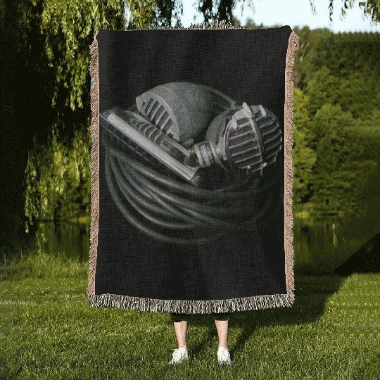 Harmonica and Vintage Bullet Mics Woven Blankets
