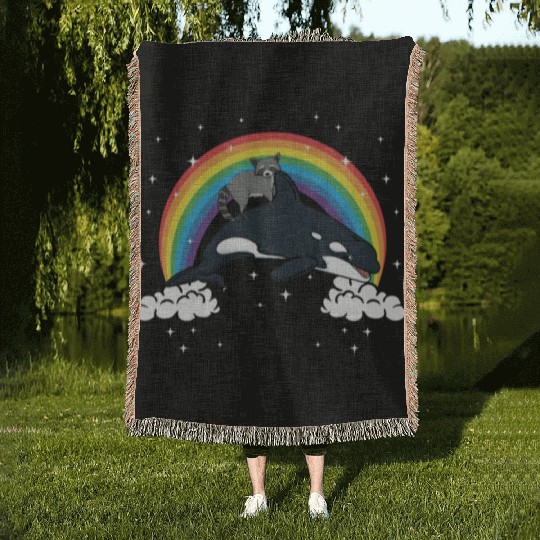 Raccoon Trash Panda Funny Orca Killer Whale Gift Woven Blankets
