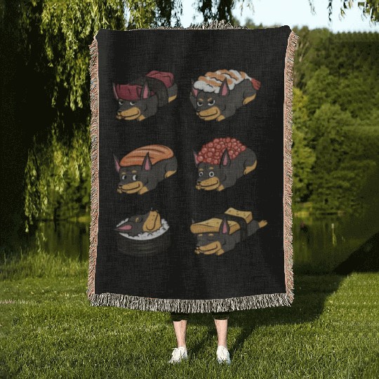 Doberman Sushi Nigiri Woven Blankets