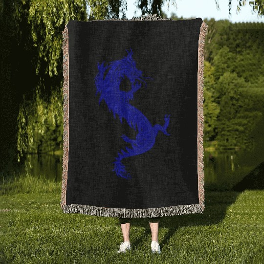 Blue China Dragon Graphic Woven Blankets
