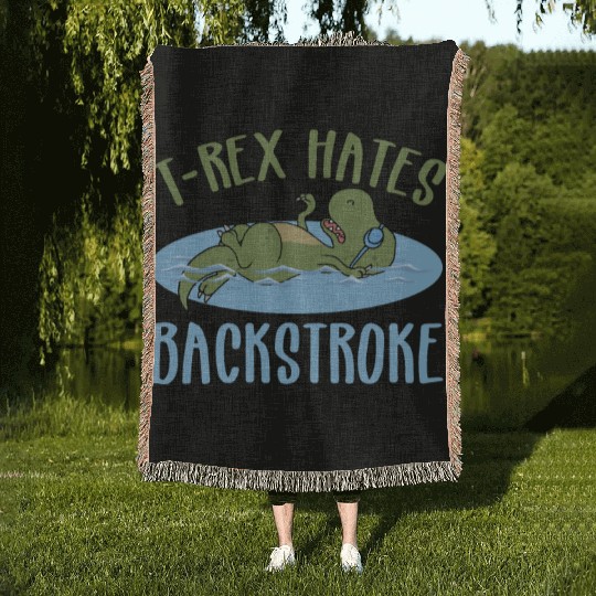 Trex Swimming Funny Dinosaur Swimming Team Gift Woven Blankets