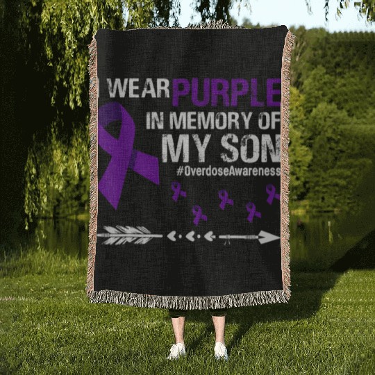 I Wear Purple For My Son Overdose Awareness Woven Blankets