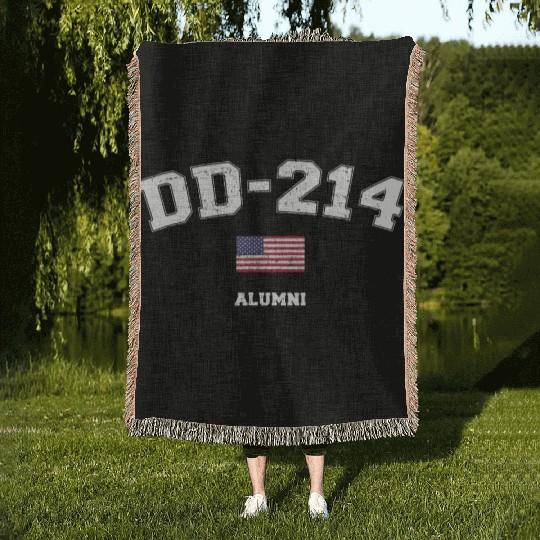 Dd 214 Us Armed Forces Alumni Usa Flag Vintage Woven Blankets