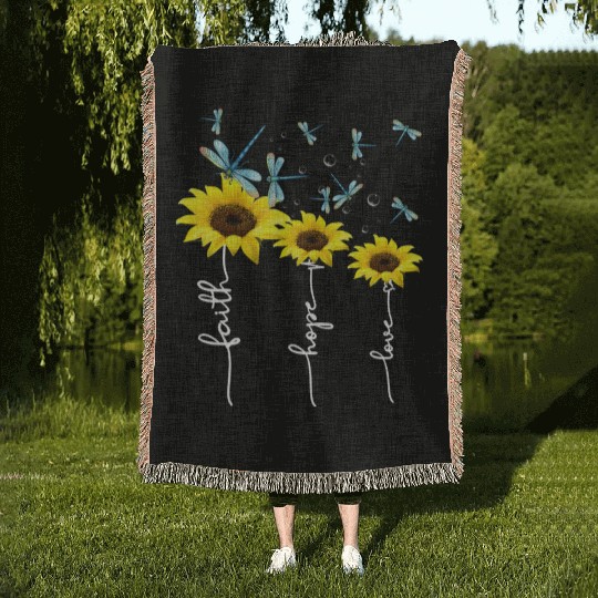 Faith hope love sunflower Woven Blankets