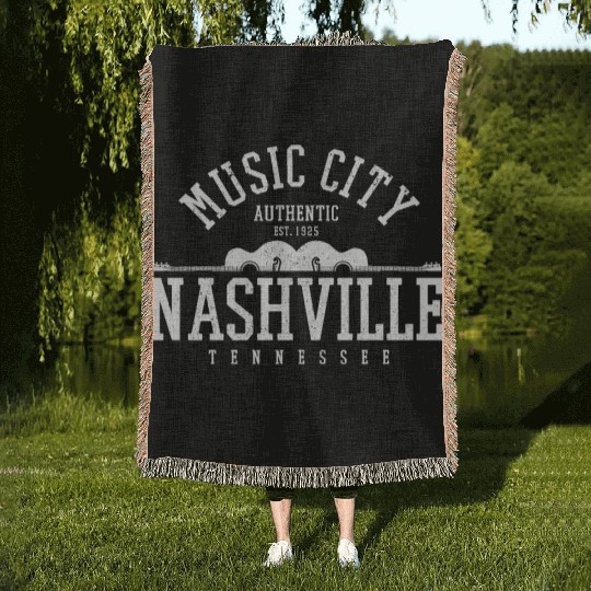 Nashville Music City Tennessee Country Music Gift Woven Blankets