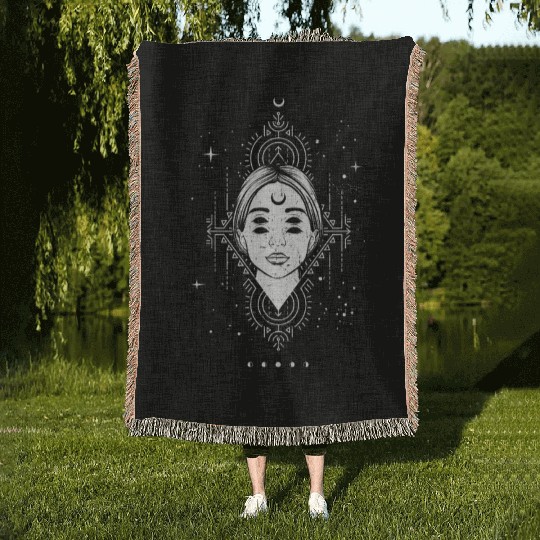 Occult Moon Baphomet Tarot Card Satanic Devil Woven Blankets