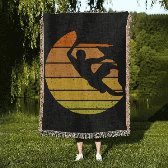 Rock climbing climber mountains Woven Blankets