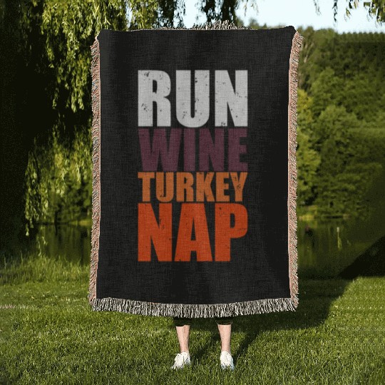 Thanksgiving Wine Turkey Nap Funny Foodie Gift Woven Blankets