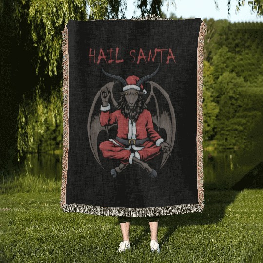 Christmas Hail Santa Satanism Goat Baphomet Satan Woven Blankets