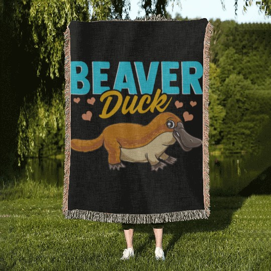 Beaver Duck Platypus Pun Cute Duck Billed Platypus Woven Blankets