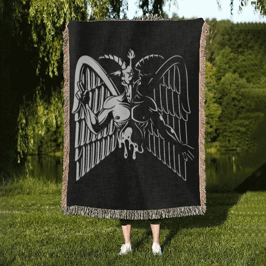 Dark Goat Baphomet - Satanic Lucifer Beelzebub Woven Blankets