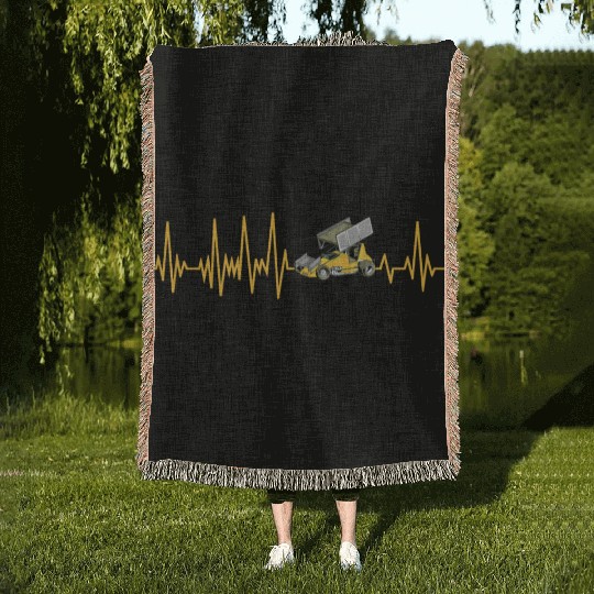 Sprint Car Racing Heartbeat Pulse Woven Blankets