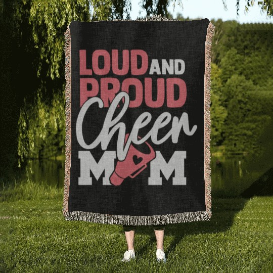 Cheer Mom Gift Loud and Proud Cheerleading Mom Woven Blankets