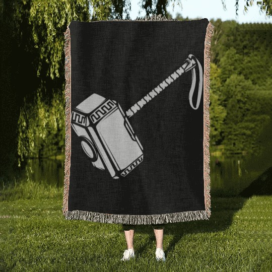 Hammer Thor myth fable god greek gift Woven Blankets