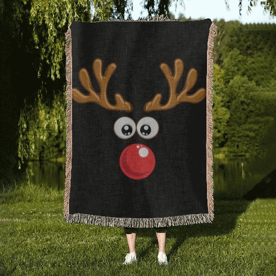 Christmas Rudolph reindeer winter nature gift Woven Blankets