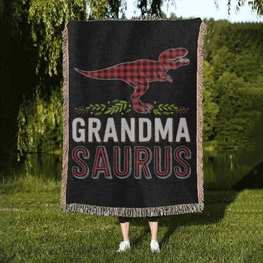 Grandma Saurus T Rex Red Plaid Matching Family Woven Blankets